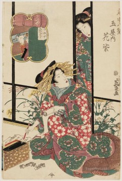 the merry drinker Painting - hanamurasaki of the tamaya from the series eight views of the pleasure quarters kuruwa hakkei Keisai Eisen Ukiyoye